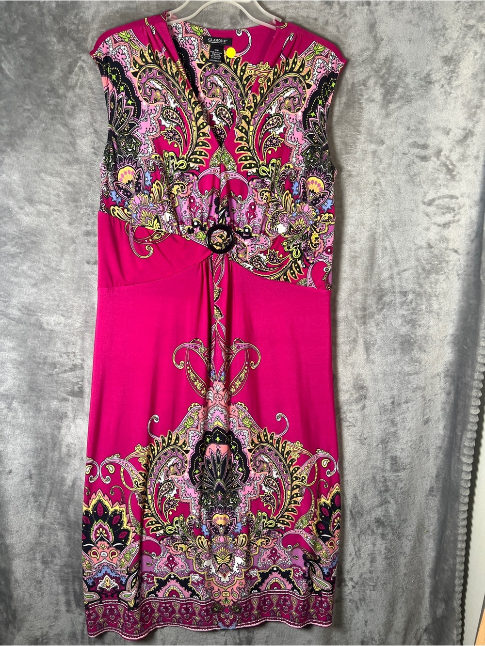 Fuchsia Paisley-Print Twist-Front Sheath Dress